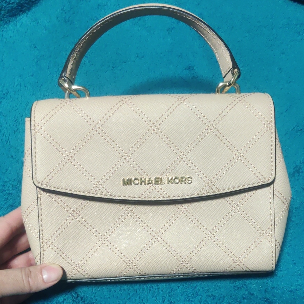 Michael Kors Cream Quilted Top-Handle Mini Bag with Gold Hardware